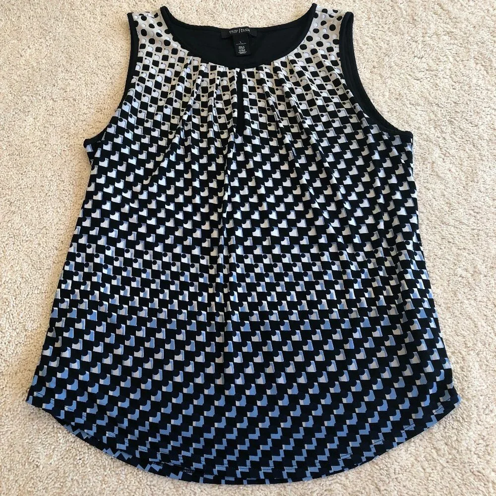 White House Black Market Key Hole Sleeveless Women's Blouse Tank Top Blue Black - Picture 1 of 11